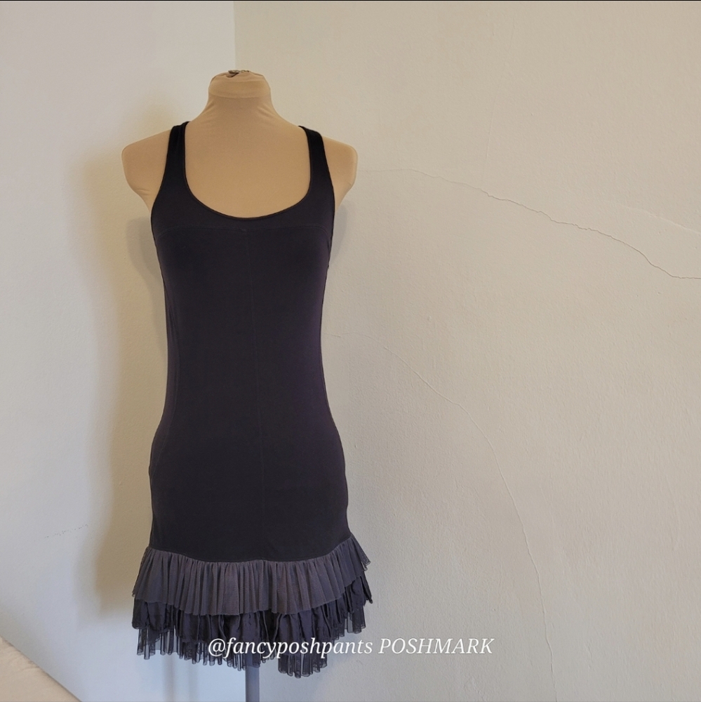 FREE PEOPLE cotton tiered ruffle bodycon stretch party dress black racer back - Picture 15 of 16